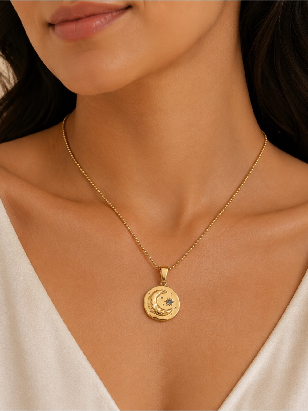 Gold Moon & Star Pendant Necklace - Women Jewelry